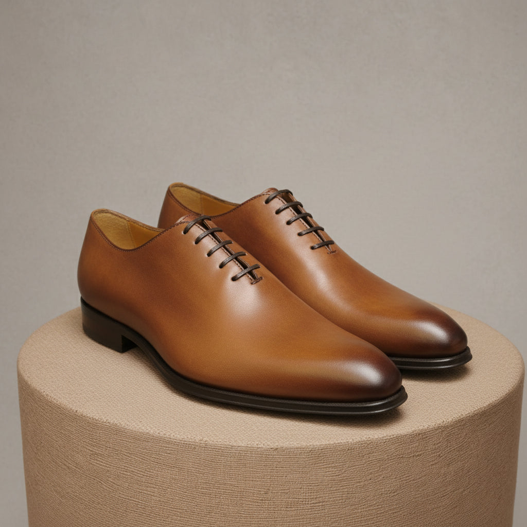 Men's Brown Oxford Leather Dress Shoes - pedestal-view