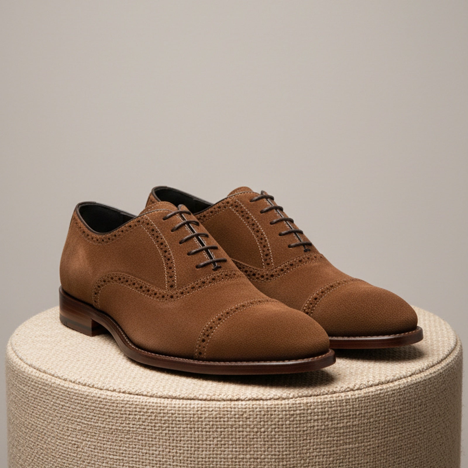 Men's Brown Suede Brogue Dress Shoes - pedestal-view