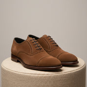 Men's Brown Suede Brogue Dress Shoes - pedestal-view
