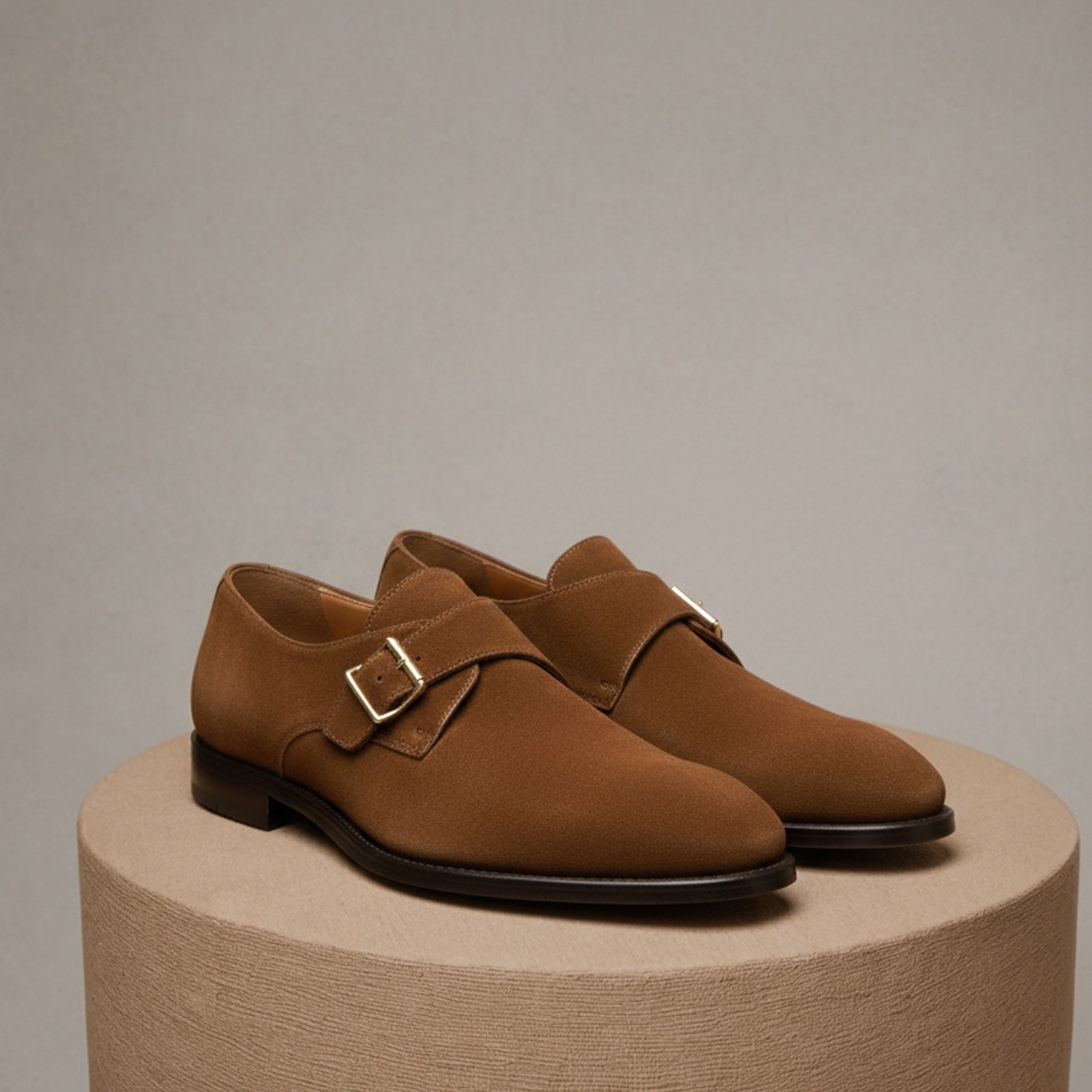 Men's Brown Suede Moccasin Shoes - pedestal-view