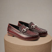 Men's Burgundy Genuine Leather Driving Shoes - pedestal-view
