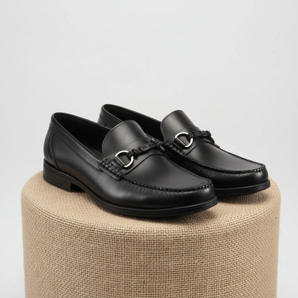 Men's Brown Leather Horsebit Loafers - pedestal-view