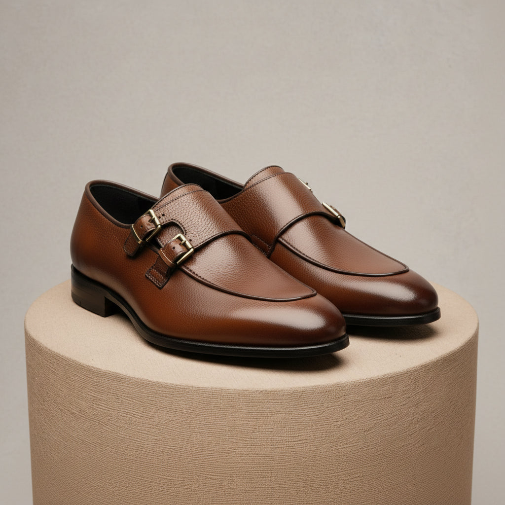 Men's Dark Brown Leather Moccasin Loafers - pedestal-view