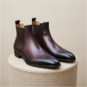 Men's Dark Burgundy Leather Chelsea Boots - pedestal-view