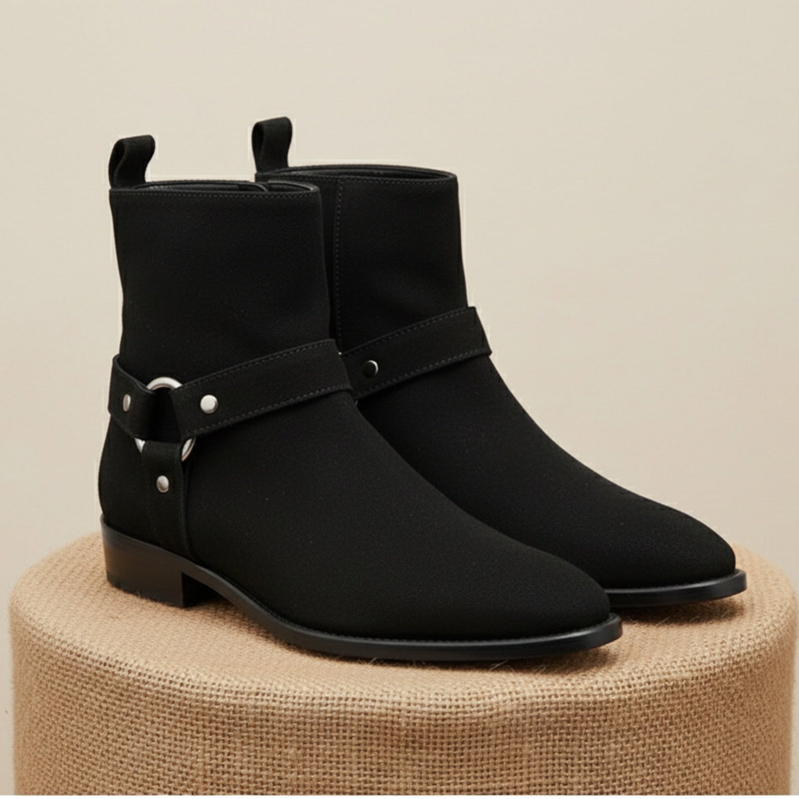 Men's Dark Gray Suede Biker Boots - pedestal-view