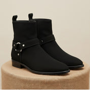 Men's Dark Gray Suede Biker Boots - pedestal-view