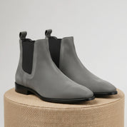 Men's Gray Suede Chelsea Boots - pedestal-view