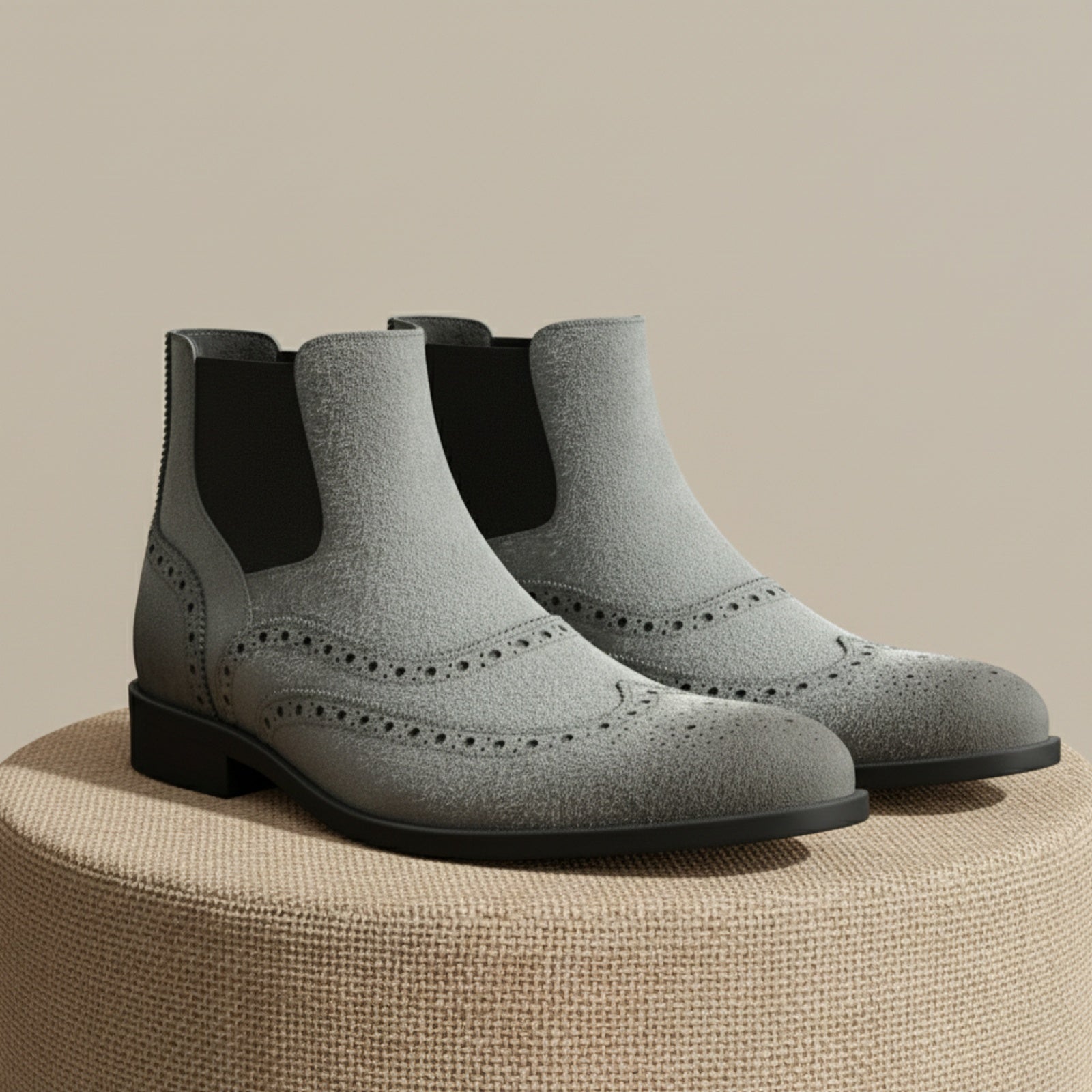 Men's Gray Suede Chelsea Boots - pedestal-view