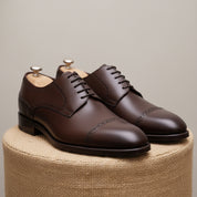 Men's Dark Brown Leather Oxford Dress Shoes - pedestal-view