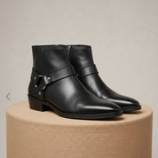 Men's Leather Ankle Boots with Fashion Zipper - pedestal-view