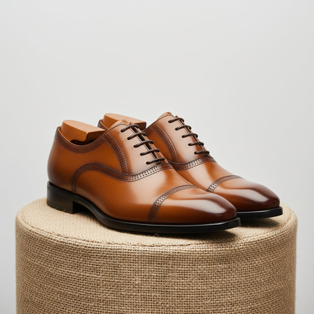 Men's Black Leather Oxford Dress Shoes - pedestal-view