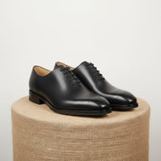 Men's Black Leather Brogue Oxford Shoes - pedestal-view