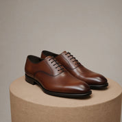 Men's Maroon Leather Oxfords Dress Shoes - pedestal-view