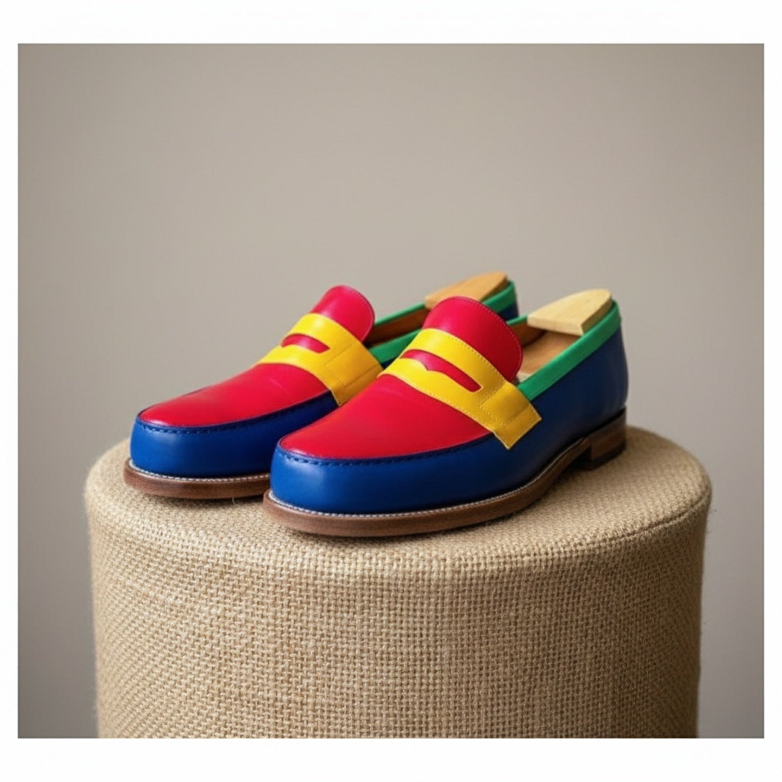 Men's Multi-color Leather Slip-on Loafers - pedestal-view