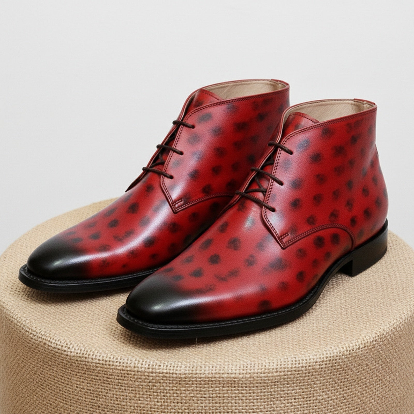Men's Red Leather Chukka Boots, Casual Ankle Boots - pedestal-view