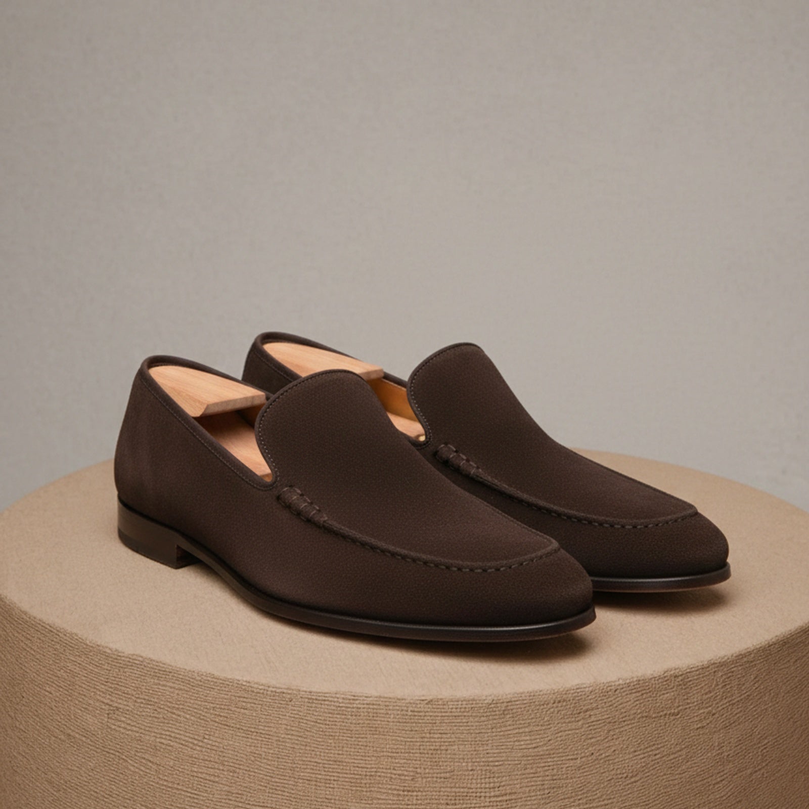 Men's Suede Slip-On Moccasins in Brown - pedestal-view