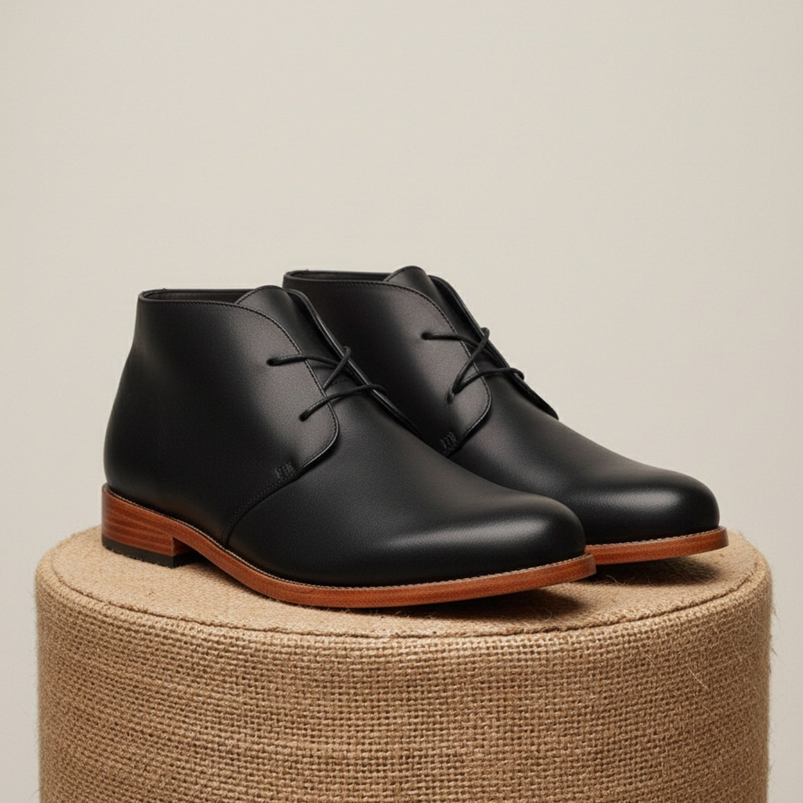Men's Tan Black Leather Chukka Boots - pedestal-view
