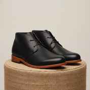 Men's Tan Black Leather Chukka Boots - pedestal-view