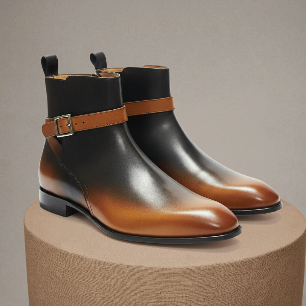 Men's Tan Black Leather Jodhpurs, Office Ankle Boots - pedestal-view