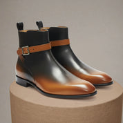 Men's Tan Black Leather Jodhpurs, Office Ankle Boots - pedestal-view