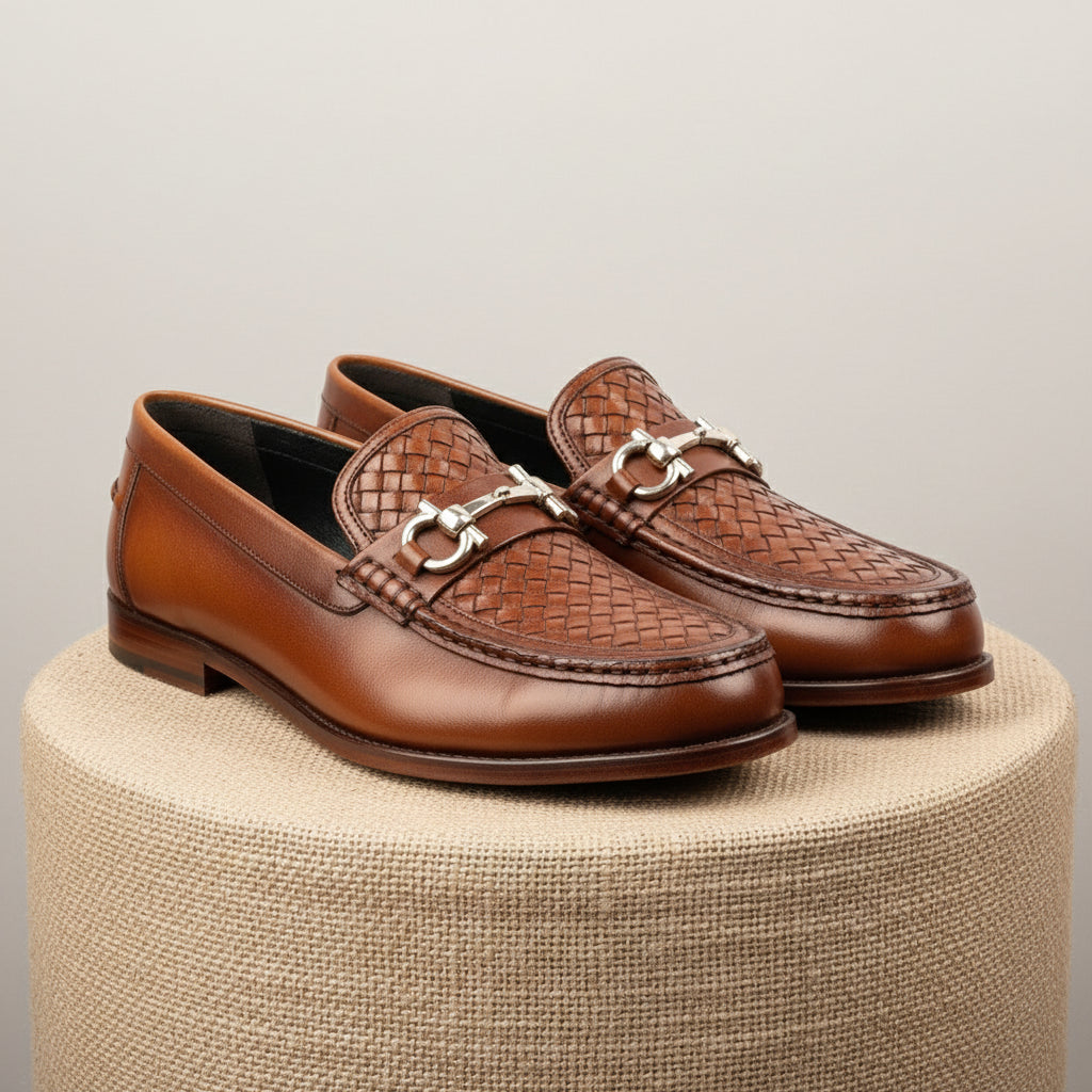Men's Tan Leather Loafers - pedestal-view