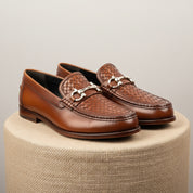Men's Tan Leather Loafers - pedestal-view