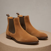 Men's Tan Suede Chelsea Boots - pedestal-view