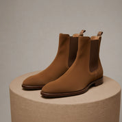 Men's Tan Suede Chelsea Boots - pedestal-view