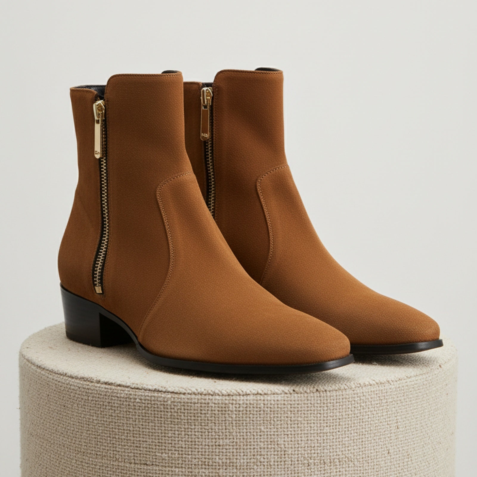 Men's Tan Suede Side-Zip Ankle Boots - pedestal-view