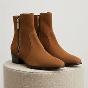 Men's Tan Suede Side-Zip Ankle Boots - pedestal-view