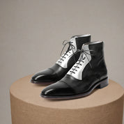Men's Two Tone Cap Toe Leather Ankle Boots - pedestal-view