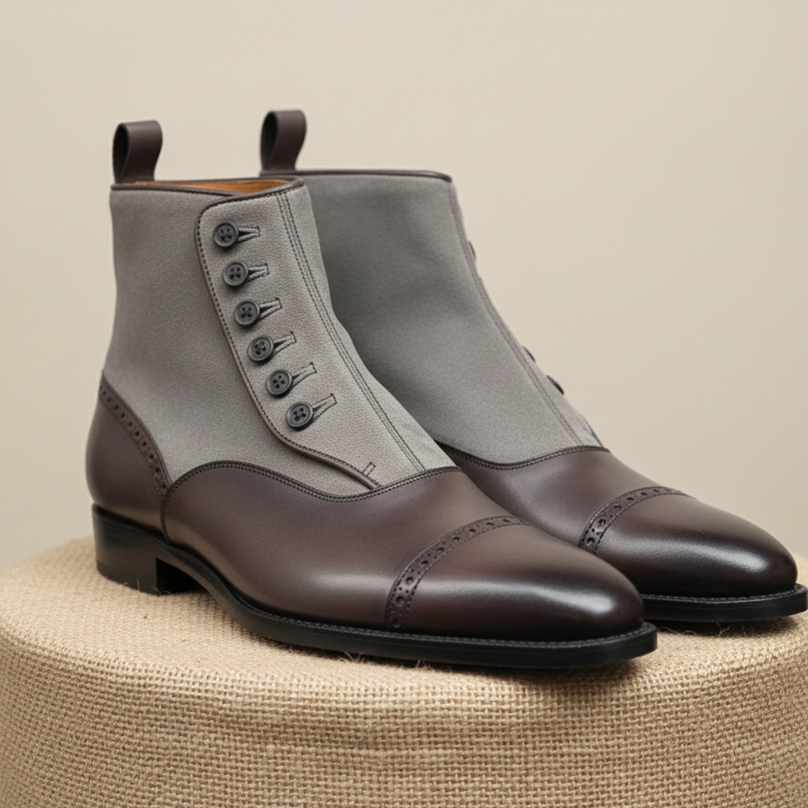 Men's Two-Tone Leather Button Boots - pedestal-view