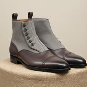 Men's Two-Tone Leather Button Boots - pedestal-view