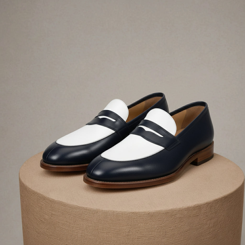 Men's Two-Tone Leather Loafer Moccasins - pedestal-view