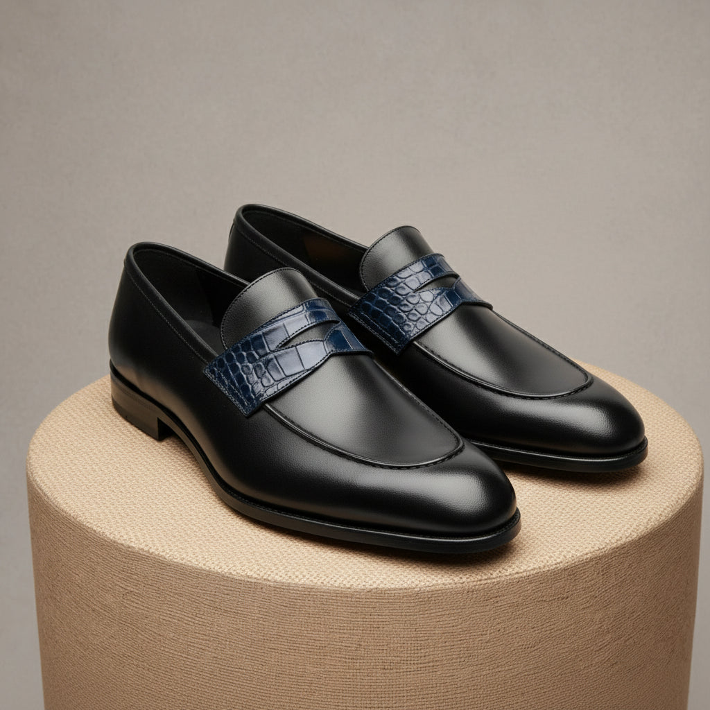 Men's Two-Tone Leather Moccasins Loafers - pedestal-view