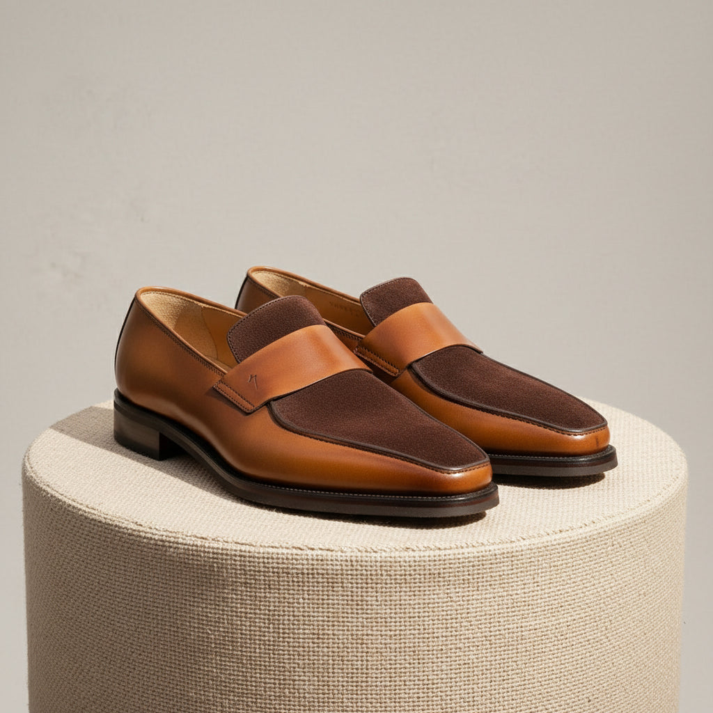 Men's Two-Tone Leather Moccasins - pedestal-view