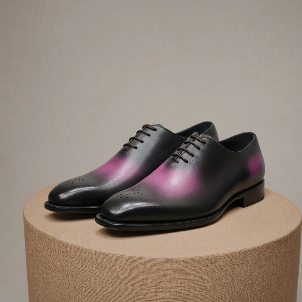 Men's Two-Tone Patina Leather Oxford Shoes - pedestal-view