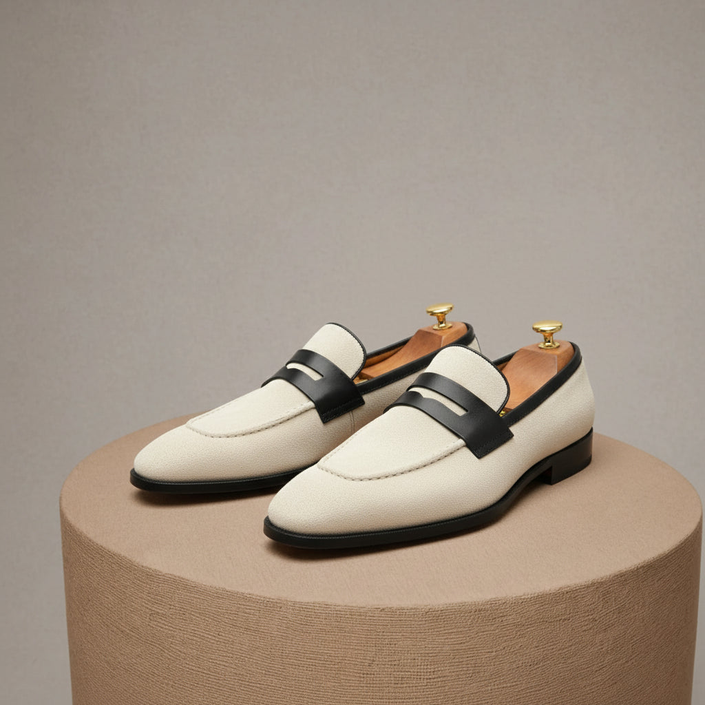 Men's Two-Tone Suede Loafers - pedestal-view