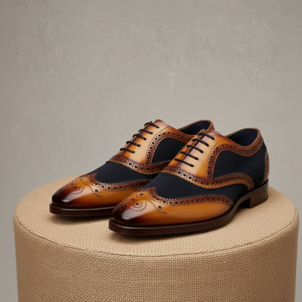 Men's Two-tone Wingtip Brogue Leather Dress Shoes - pedestal-view