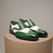 Men's Two-Tone Wingtip Brogue Leather Dress Shoes - pedestal-view