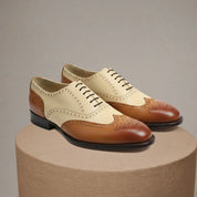 Men's Two-Tone Wingtip Brogue Leather Shoes - pedestal-view