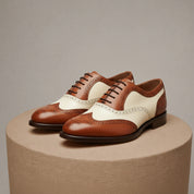 Men's Two-Tone Wingtip Brogue Leather Shoes - pedestal-view