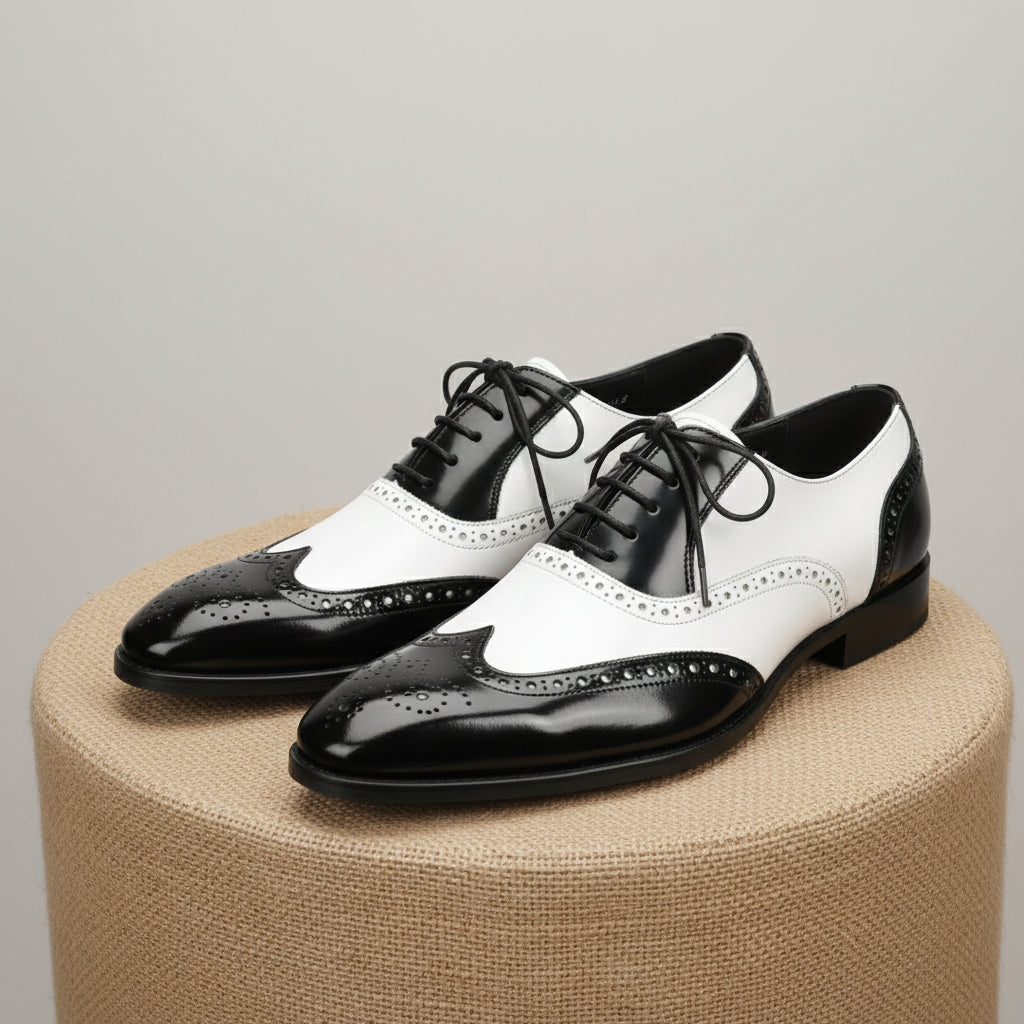 Men's Two-Tone Wingtip Leather Dress Shoes - pedestal-view