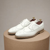 Men's White Brogue Leather Dress Shoes - pedestal-view