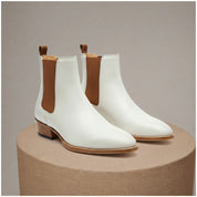 Men's White Chelsea Leather Boots - pedestal-view