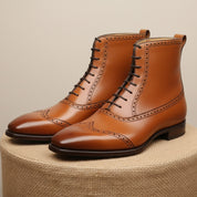 Men's Wingtip Lace-Up Leather Ankle Boots - pedestal-view