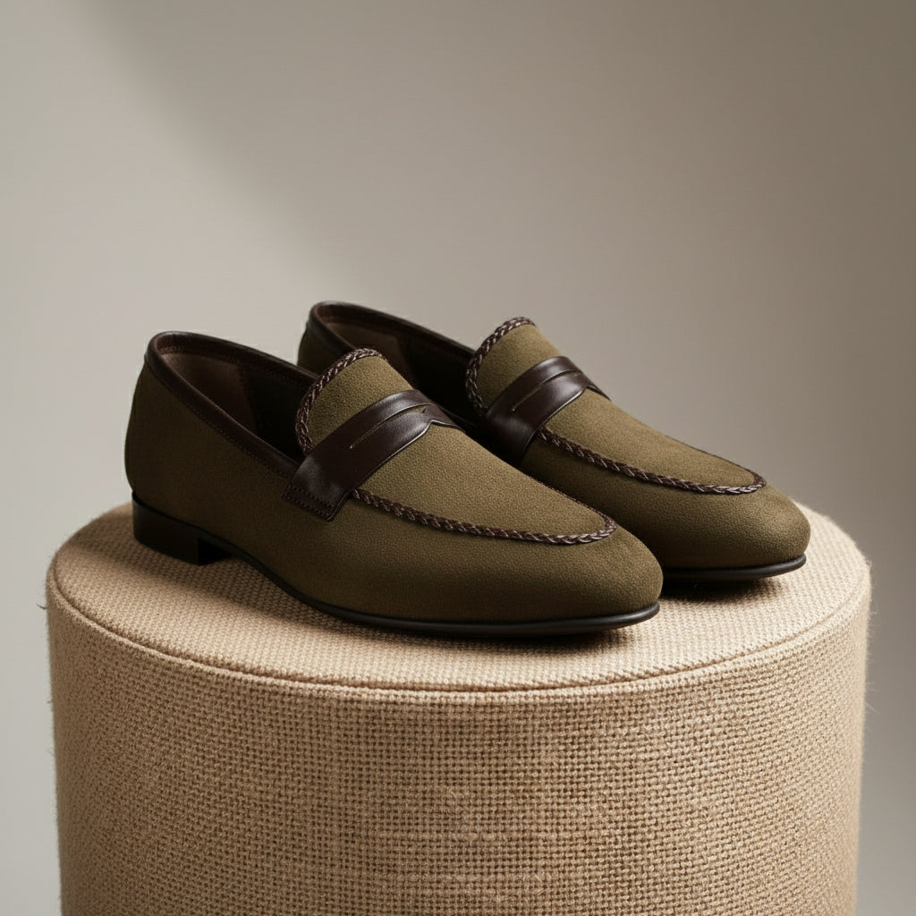 Men's Brown Suede Moccasin Loafers - pedestal-view