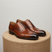 Tan Brown Oxford Dress Shoes for Men - pedestal-view