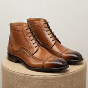 Tan Brown Wing Tip Brogue Ankle Boots - pedestal-view
