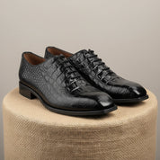 Men's Black Crocodile Leather Oxford Shoes - pedestal-view